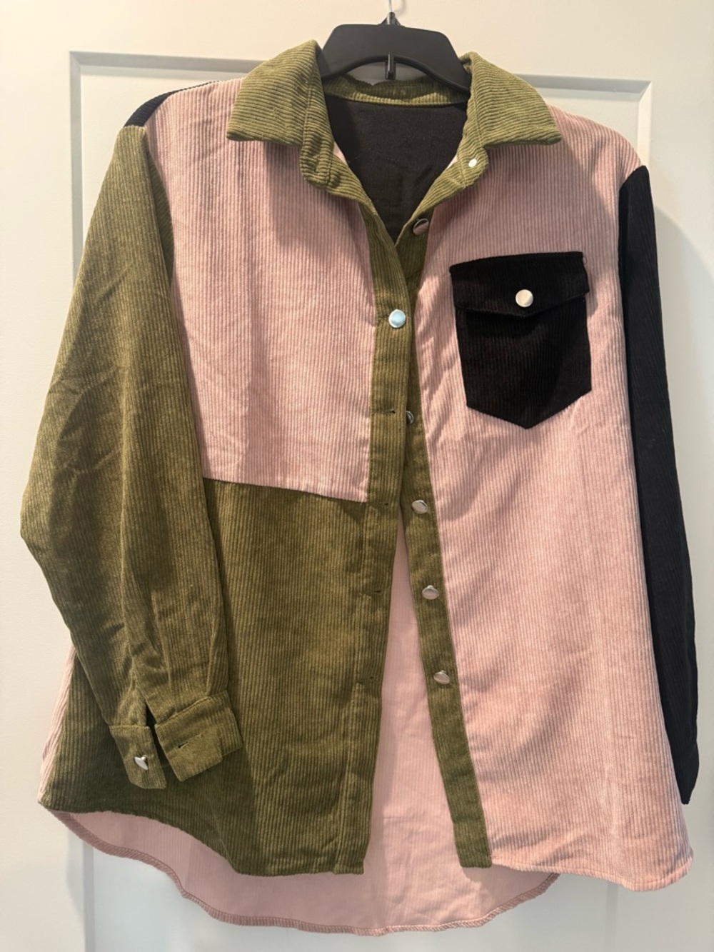 SHEIN Pink, Olive & Black Colorblock Corduroy Shacket